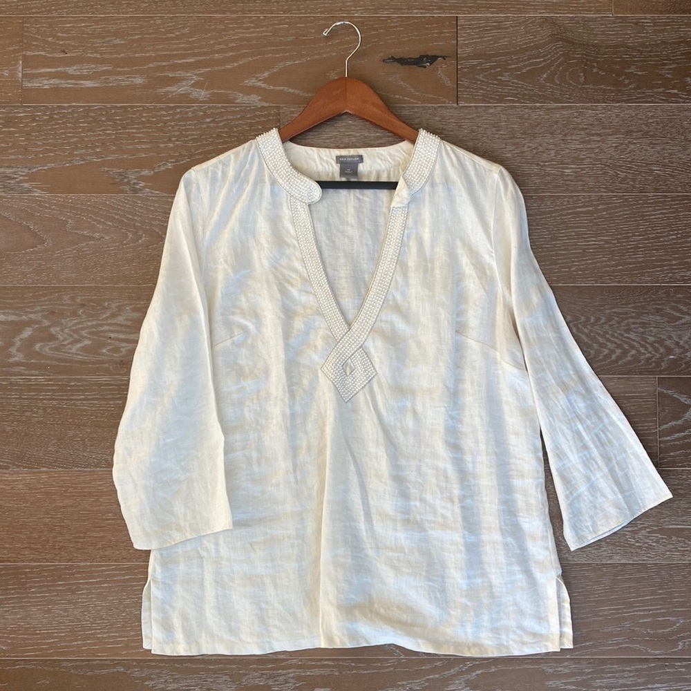 Ann Taylor Linen Tunic | Cream | 14